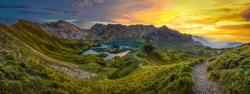 Panorama Schrecksee in Hinterstein at Sunset